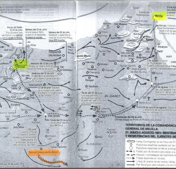 Mapa extraído del libro "Historia secreta de Annual", de Juan Pando Despierto. Con permiso del autor.
